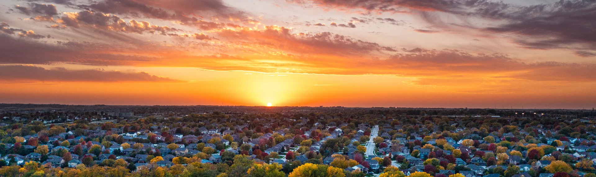 Sunset over a suburban neighborhood