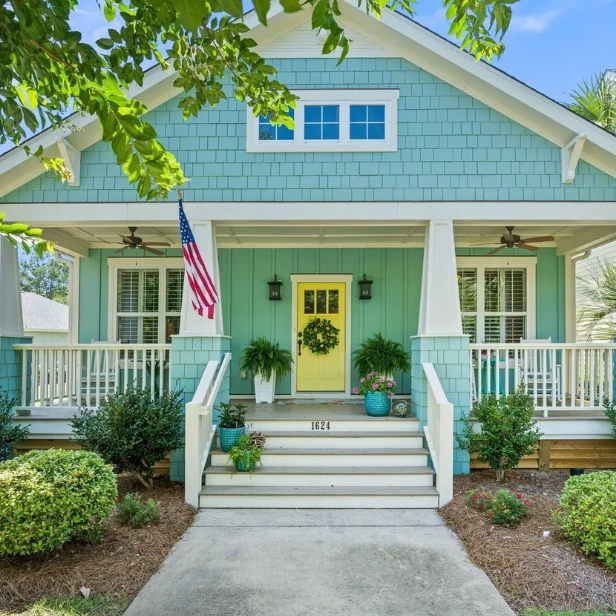 Modern home with landscaping