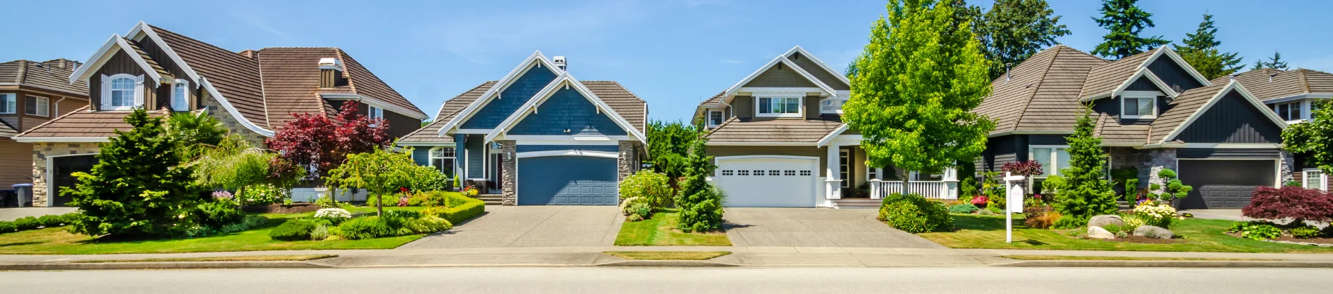 Row of beautiful homes in a suburban neighborhood