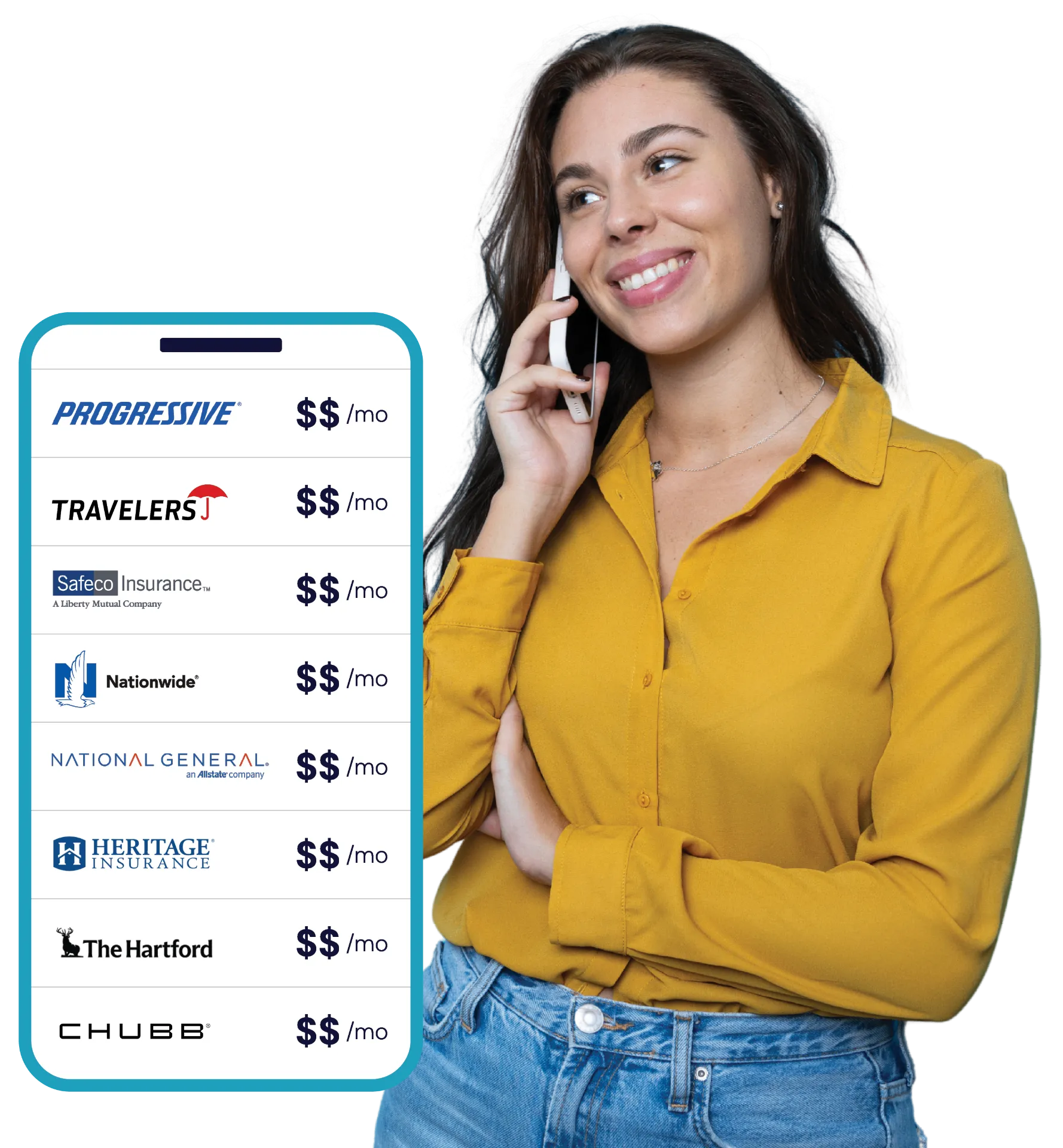 Woman comparing insurance quotes on phone